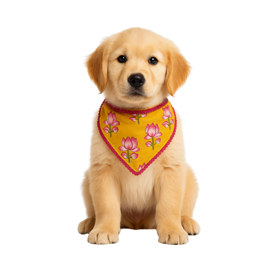 Furrfab Kamal Print Yellow Bandhana for Dogs & Cats