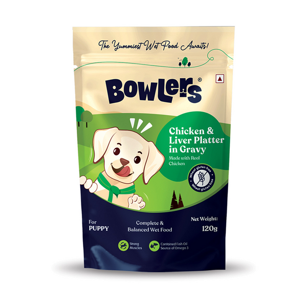 Bowlers Adult Wet Dog Food | Chicken and Liver Platter in Gravy | 80g (Pack of 48) Ingredients