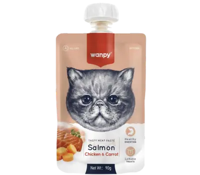 Wampy Lickable Creamy Meat Paste Cat Treats with Salmon, Chicken & Carrot Flavours, 90g, (Pack of 6)