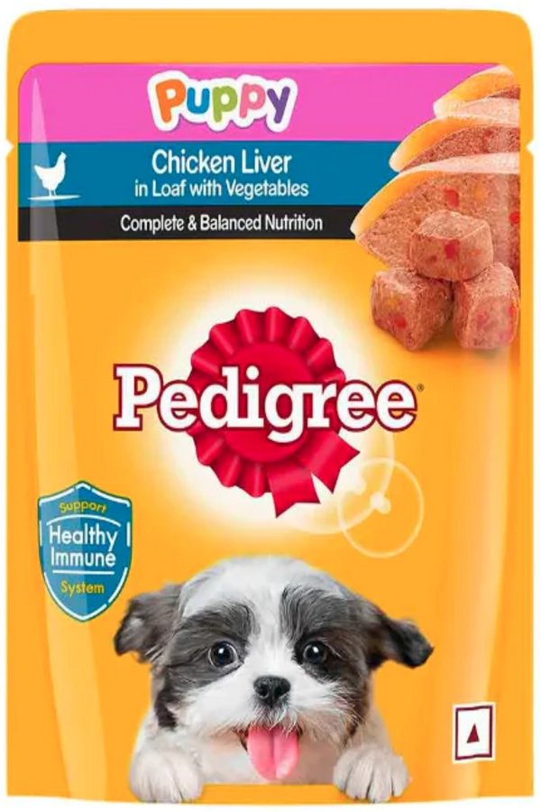 PEDIGREE Puppy Wet Dog Food, Chicken Liver Flavour in Loaf with Vegetables, 70g