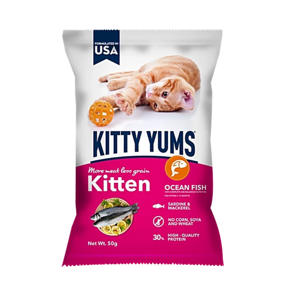 Kitty Yums Kitten Ocean Fish Dry Cat Food - 50g (Pack of 24) Ingredients