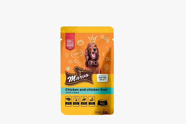 Marvo Adult Chicken & Chicken Liver Gravy Wet Food for Adult Dogs, 70g Ingredients