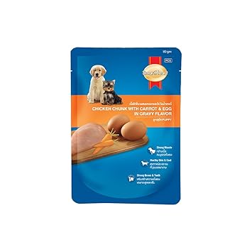 Smart Heart Adult Dog Pouch Chicken Chunk with Carrot & Egg in Gravy Flavor, 80g (Pack of 24) Ingredients