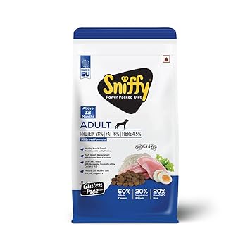 Sniffy Adult Dry Dog Food - 3 kg | Real Chicken & Egg Gluten Free for Dogs Ingredients