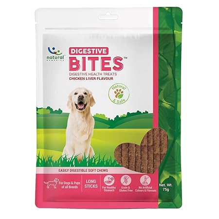 Natural Remedies Digestive Bites - Soft Chews Long Sticks for Dogs All Breeds, Chicken Liver Flavor, 75g (Pack of 4) Ingredients