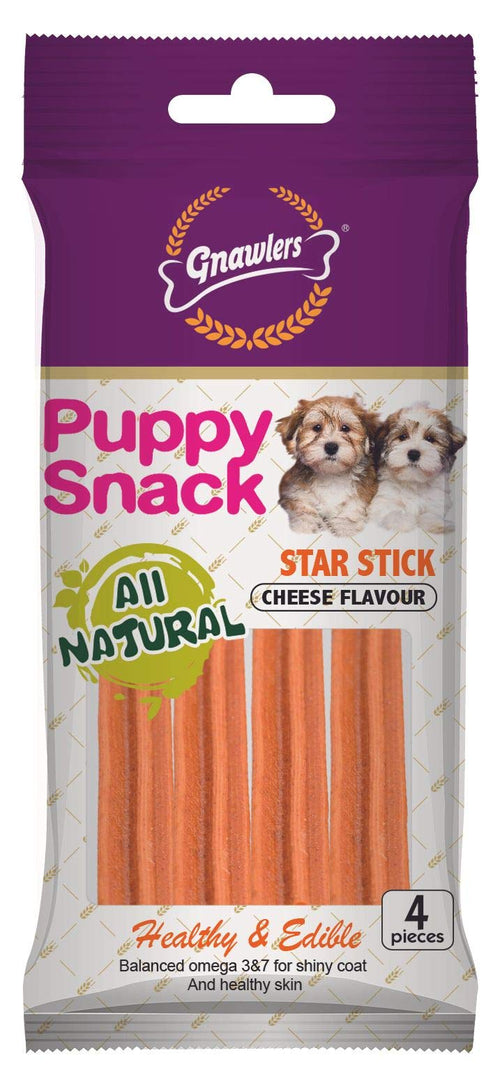 Gnawlers Puppy Snack Star Stick Cheese Flavoured Dog Treats, 80g (Pack of 6)
