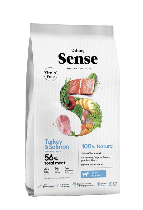 Dibaq Sense Puppy Grain Free Turkey and Salmon 56% Total Meat Dog Food Ingredients
