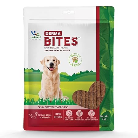 Natural Remedies Derma Bites Long Sticks Skin Healthy Treats, Strawberry Flavor, 75g (Pack of 2)