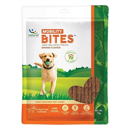 Natural Remedies Mobility Bites - Healthy Joint Support Treats for Dogs All Breed, Banana Flavour, 75g (Pack of 4)