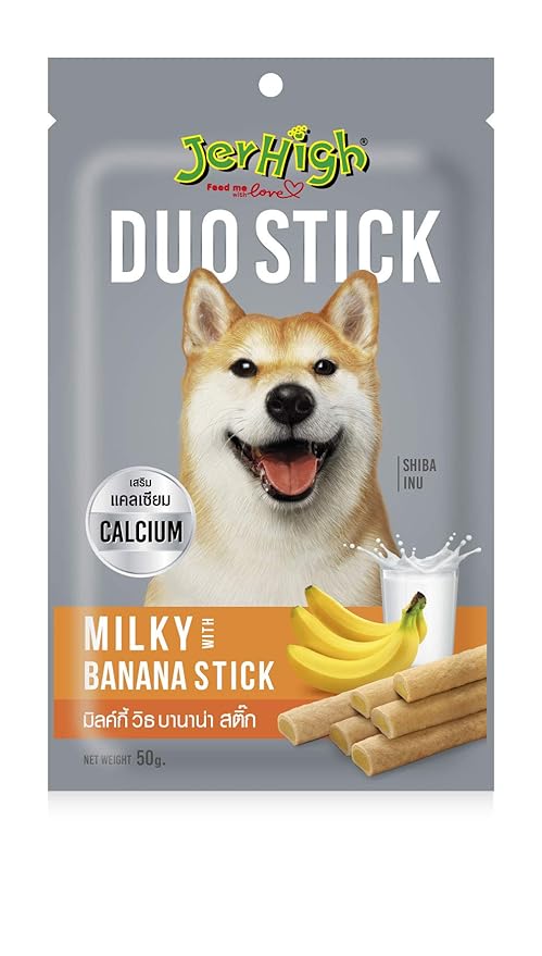 JerHigh Milky Banana Duo Stick Dog Treat, 50g (Pack of 12)