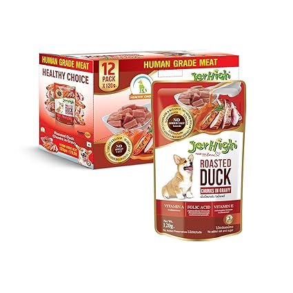 JerHigh Roasted Duck Chunks In Gravy Wet Pouch for Dog 120 gm (Pack of 12)