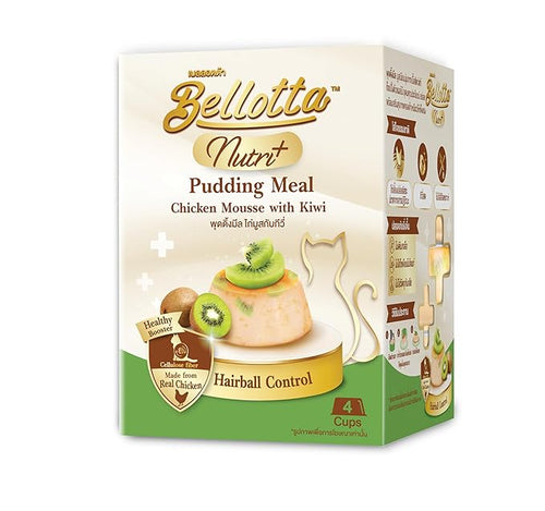 Bellotta Nutri+ Cat Pudding Meal, Chicken Mousse with Kiwi, Hairball Control, 100g (Pack of 4)
