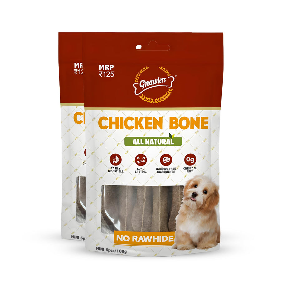 Gnawlers Chicken Mini Bone Treat - Rawhide Alternative 6 Pc (Pack of 3) for Dogs