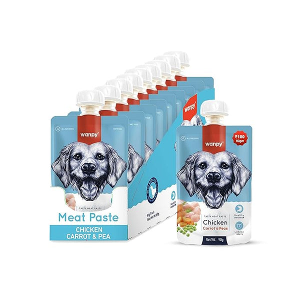 Wampy Lickable Creamy Meat Paste for Dogs with Chicken, Carrot & Peas Flavours, 90 G, (Pack of 9),All Life Stages Ingredients