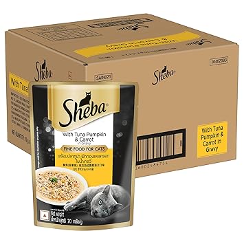 Sheba Rich Premium Adult (+1 Year) Fine Wet Cat Food, Tuna Pumpkin & Carrot In Gravy (24 x 70g)
