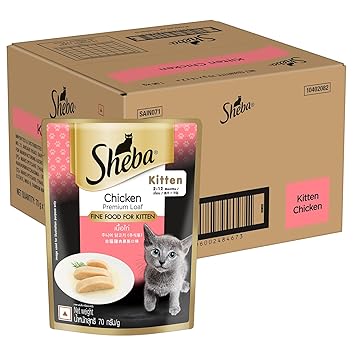 Sheba Rich Premium Kitten (2-12 Months) Fine Wet Cat Food, Chicken Loaf (70g x 24)