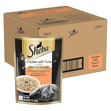 Sheba Rich Premium Adult (+1 Year) Fine Wet Cat Food, Chicken With Tuna In Gravy Pouch (24 x 70g)