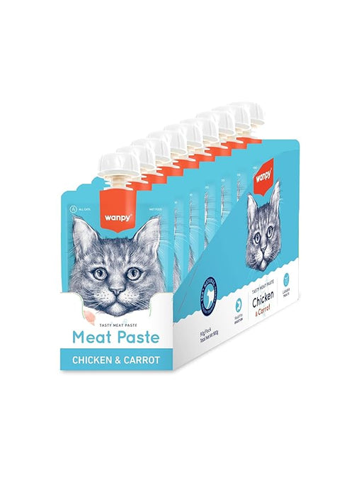 Wampy Lickable Creamy Meat Paste Cat Treats with Chicken & Carrot Flavours, 90g, (Pack of 6)