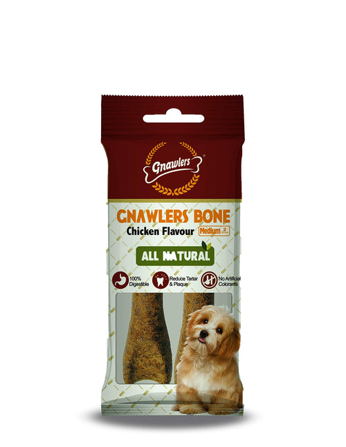 Gnawlers Chicken Medium Bones Treat - Rawhide Alternative 4 Pc for Dogs