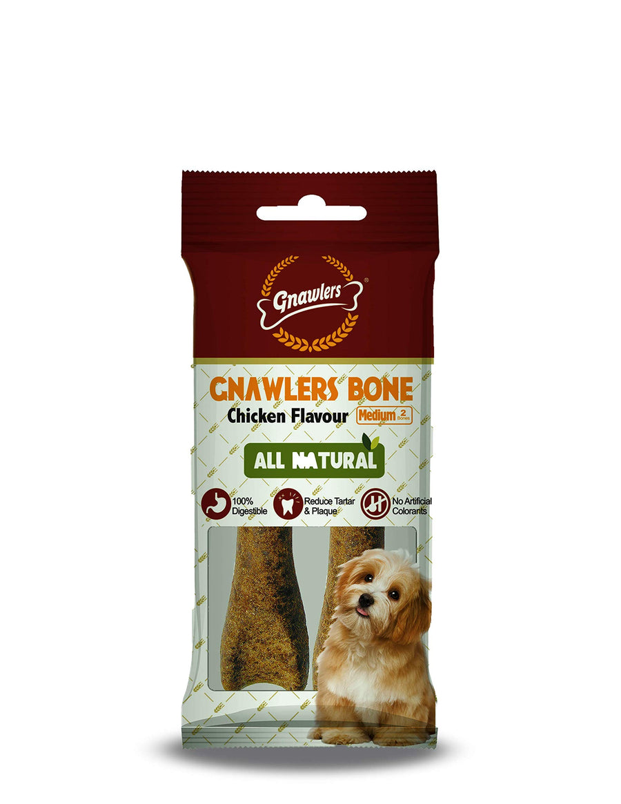 Gnawlers Chicken Medium Bones Treat - Rawhide Alternative 4 Pc for Dogs