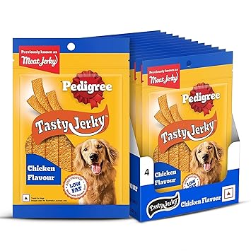 PEDIGREE MEAT JERKY Barbecued Chicken Adult Dog Treat, 80g (Pack of 12)