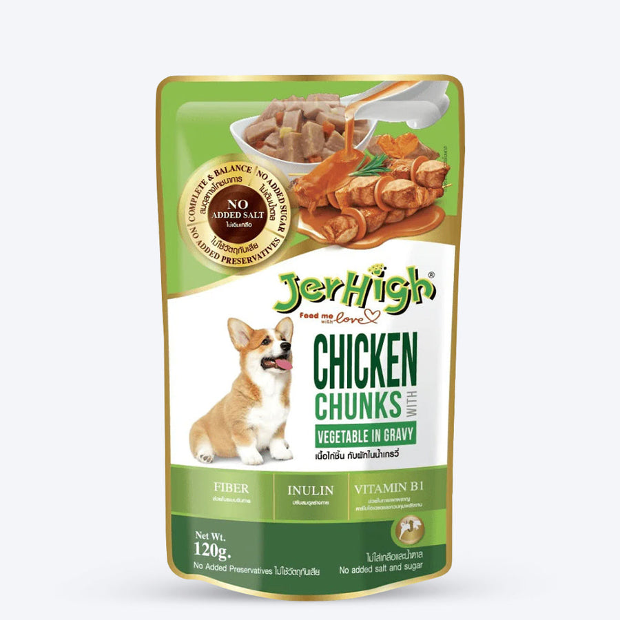 JerHigh Chicken Vegetables In Gravy Wet Pouch for Dog 120 gm (Pack of 24)