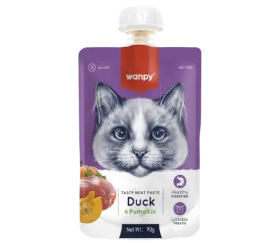 Wampy Lickable Creamy Meat Paste Cat Treats with Duck & Pumpkin Flavours, 90g, (Pack of 6)