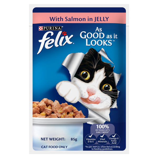 Purina Felix Adult Wet with Salmon in Jelly Wet Cat Food, 85g Ingredients