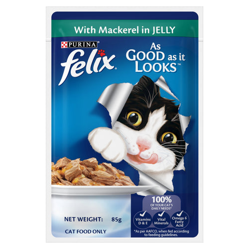 Purina Felix Adult Wet with Mackerel in Jelly, 85g
