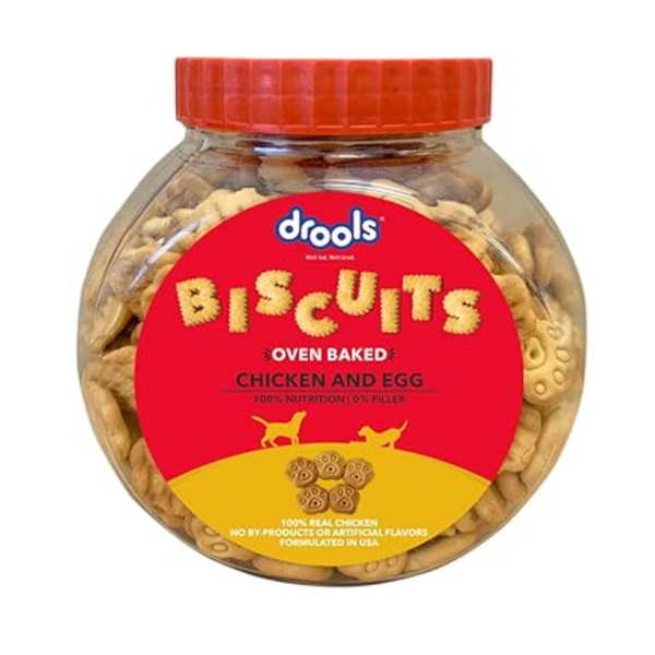 Drools Dog Treat Biscuits, Chicken and Egg Flavor 400g Jar, All Life Stages Ingredients