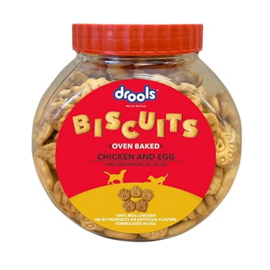 Drools Dog Treat Biscuits, Chicken and Egg Flavor 400g Jar, All Life Stages