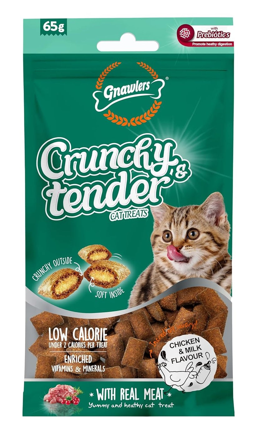 Gnawlers Crunchy & Tender Cat Treats Chicken & Milk Flavor, 65 g