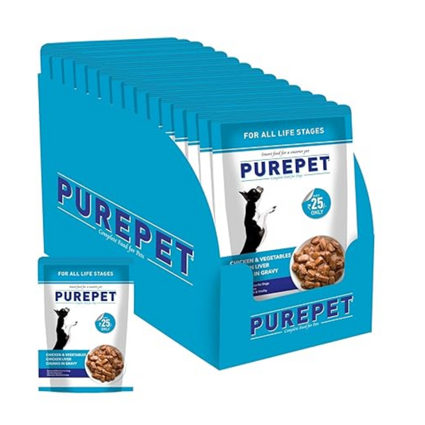 Purepet Wet Adult  Dog Food Chicken and Vegetable Chunks, Pack of 15 (15 x 70g), 1050g, All Life Stages Ingredients