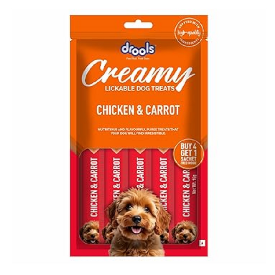 Drools Dog Treats, Creamy Chicken & Carrot 5 Sticks Tasty & Nutritious Snack for All Breeds, (15g x5),75g