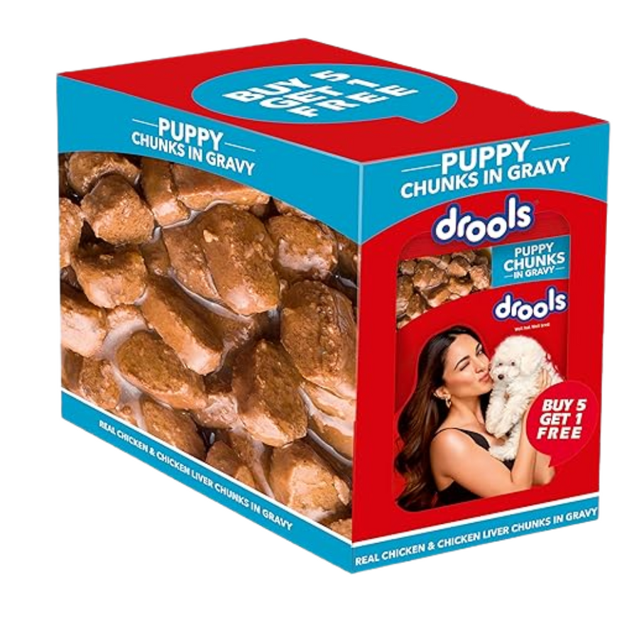 Drools Puppy Wet Dog Food Real Chicken  & Chicken Liver Chunks in Gravy 150g (5+1)