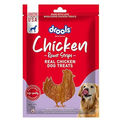Drools Real Chicken Roast Strips, Dog Treats, 70gm | Rich in Protein, No Artificial Preservatives | Best for Training & Bonding | for Puppy & Adult | Formulated in USA | Premium Treats |
