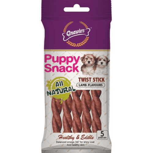 Gnawlers Puppy Snack Twist Sticks Lamb Flavoured Dog Treats, 80g (Pack of 6)
