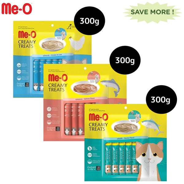 Me-O Creamy Chicken & Liver, Salmon and Bonito Cat Treat Combo 3x300g (60Pc) Ingredients