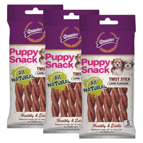 Gnawlers Puppy Snack Twist Sticks Lamb Flavoured Dog Treats, 80g (Pack of 3)