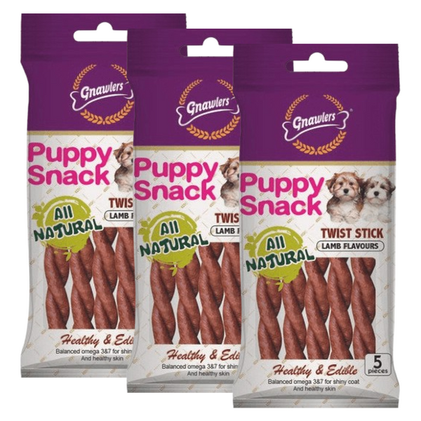 Gnawlers Puppy Snack Twist Sticks Lamb Flavoured Dog Treats, 80g (Pack of 3)