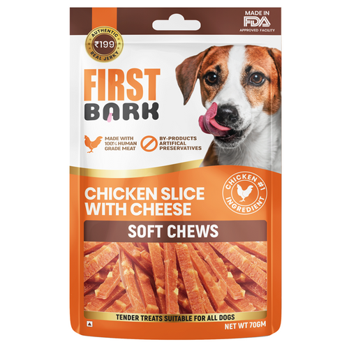 First Bark Soft Chicken Slice with Cheese Jerky Soft Chews, 70g