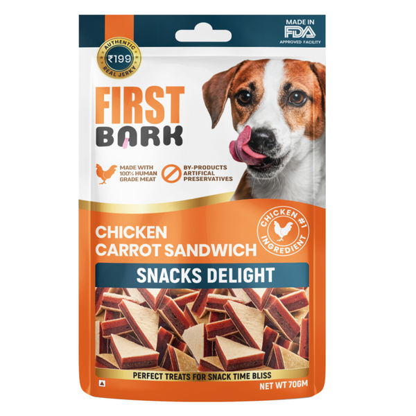 First Bark Chicken Carrot Sandwich Snack Delight Jerky, 70g Ingredients