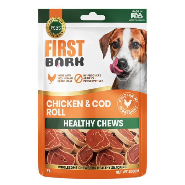 First Bark Chicken Cod Roll Dog Treats, 200g Ingredients
