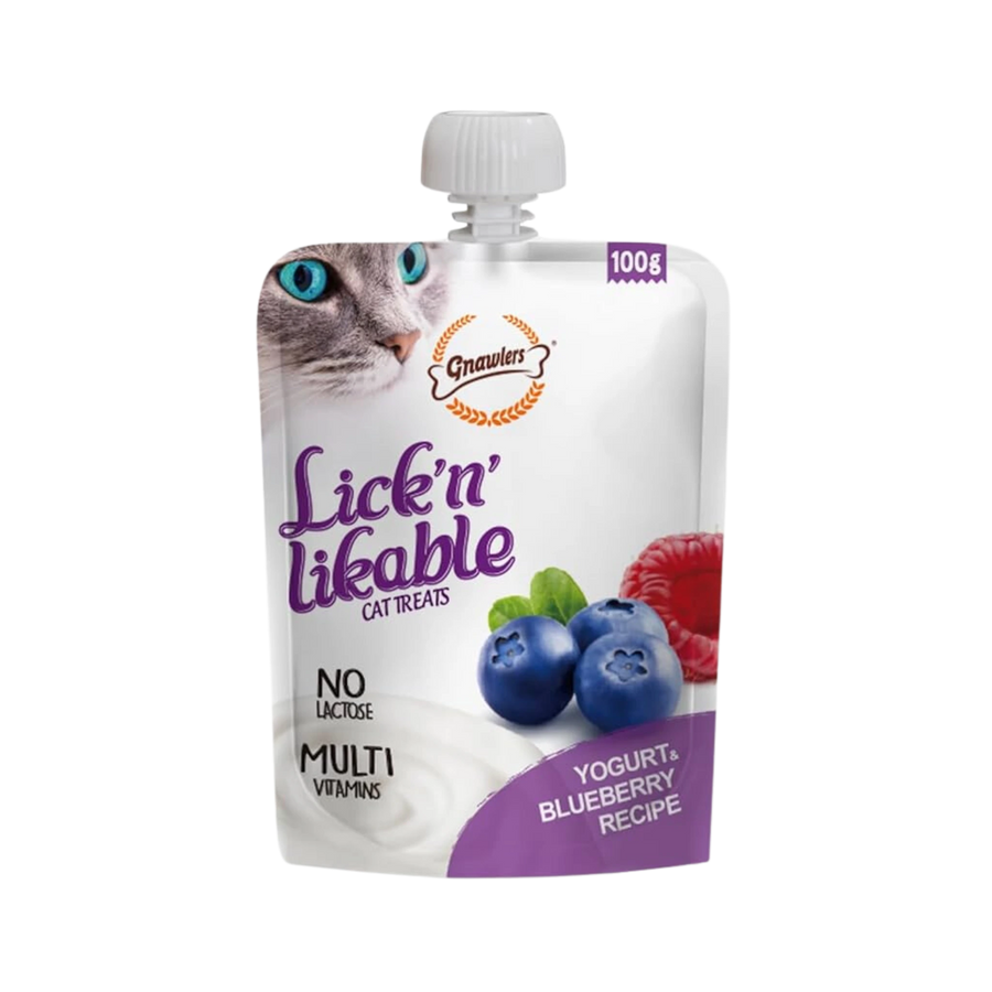 Gnawlers Lick & Likable Cat Treats 100g - Yogurt & Blueberry Recipe