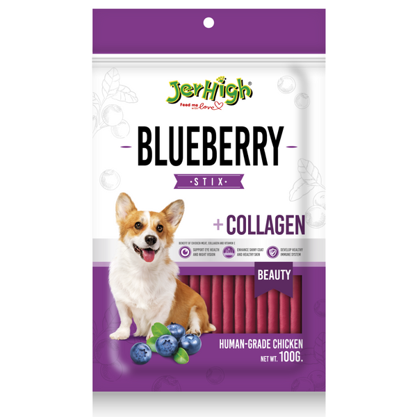 JerHigh Blueberry Stix Fully Digestible High Protein Treats for Dogs, 100gm Ingredients