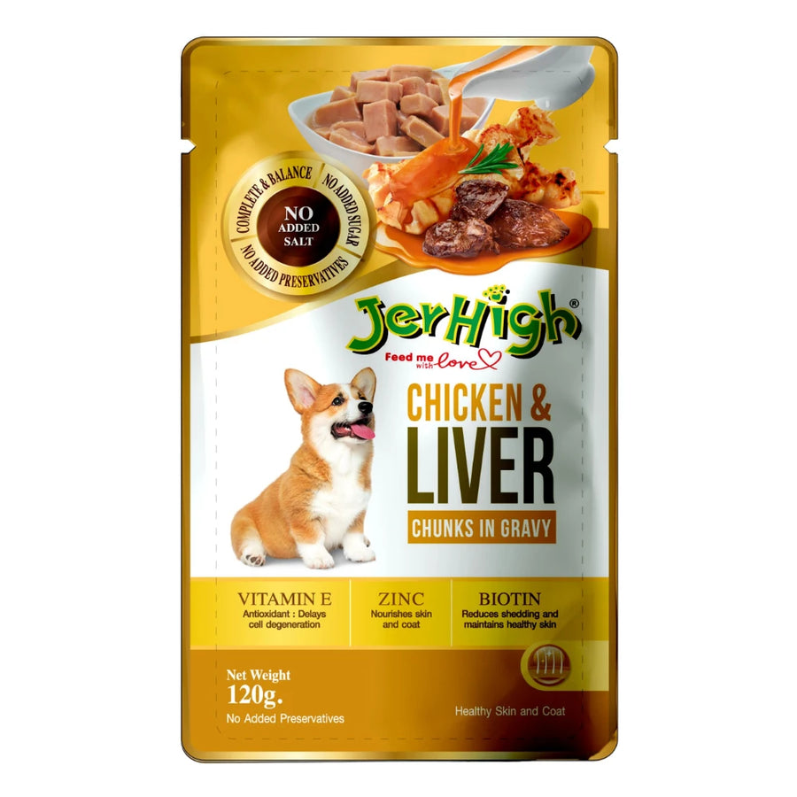 JerHigh Chicken & Liver Gravy Wet Dog Food – High Protein (Pack of 24)