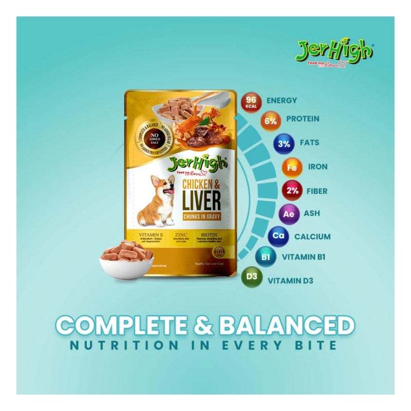JerHigh Chicken & Liver Gravy Wet Dog Food – High Protein (Pack of 24) - Image 3