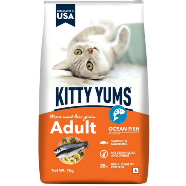 Kitty Yums Adult (+1 Year) Dry Cat Food, Ocean Fish, 7kg Pack Ingredients