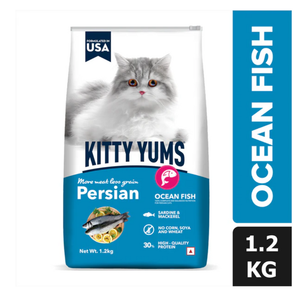 Kitty Yums Persian Adult Dry Cat Food, Ocean Fish, 1.2kg Pack Ingredients