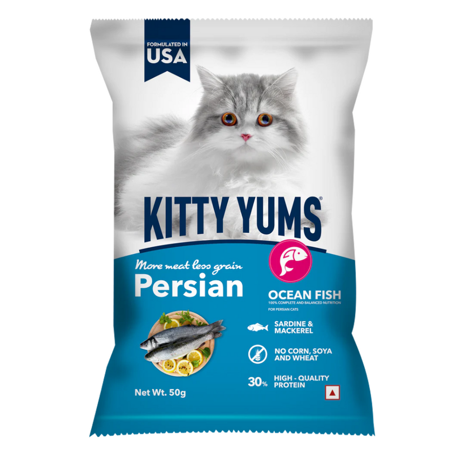 Kitty Yums Persian Adult Dry Cat Food, Ocean Fish, 50g (Pack of 24)
